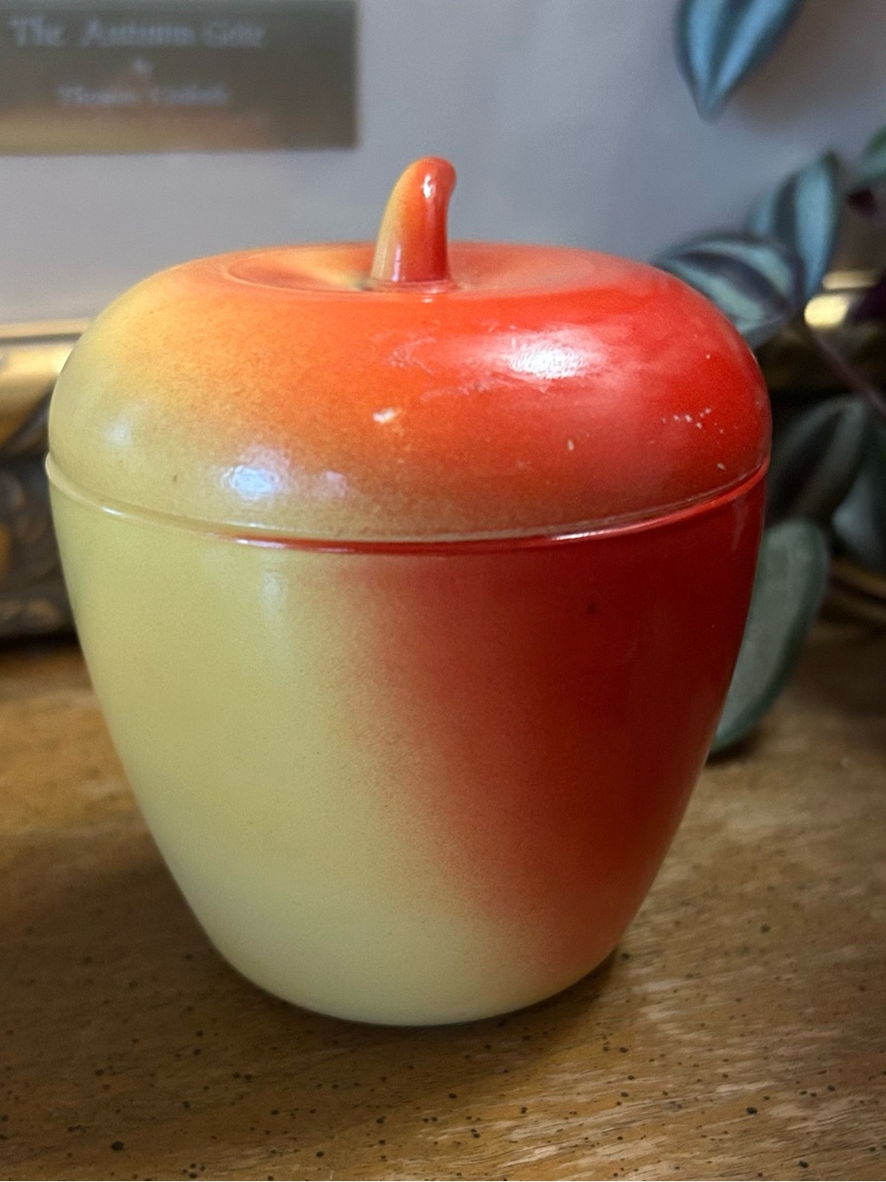 Vintage Hazel Atlas Red/Yellow Milk Glass Apple Jar